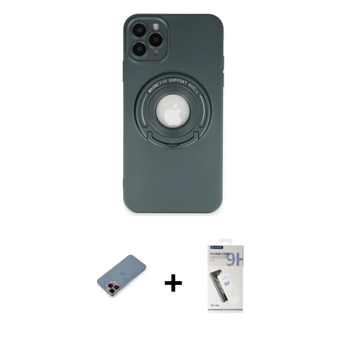 MARSİLYAN™- iPhone 12 Pro Kılıf Eksen Klasik Prime - Şeffaf Uv Polymer Nano Ekran Koruyucu + Metal Kamera Lens Koruma Cam - KI
