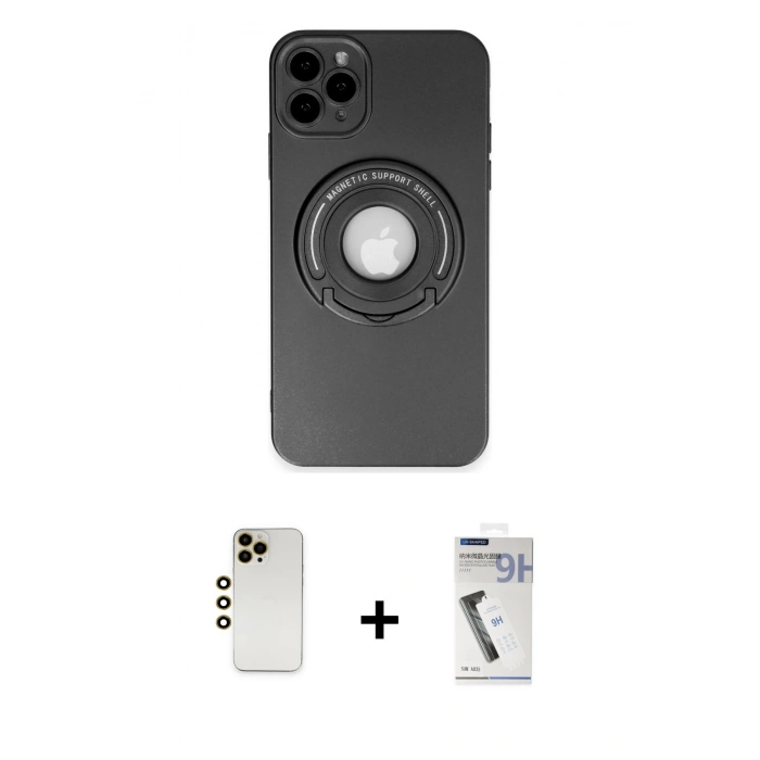 MARSİLYAN™- iPhone 12 Pro Kılıf Eksen Klasik Prime - Şeffaf Uv Polymer Nano Ekran Koruyucu + Shine Kamera Lens - GD
