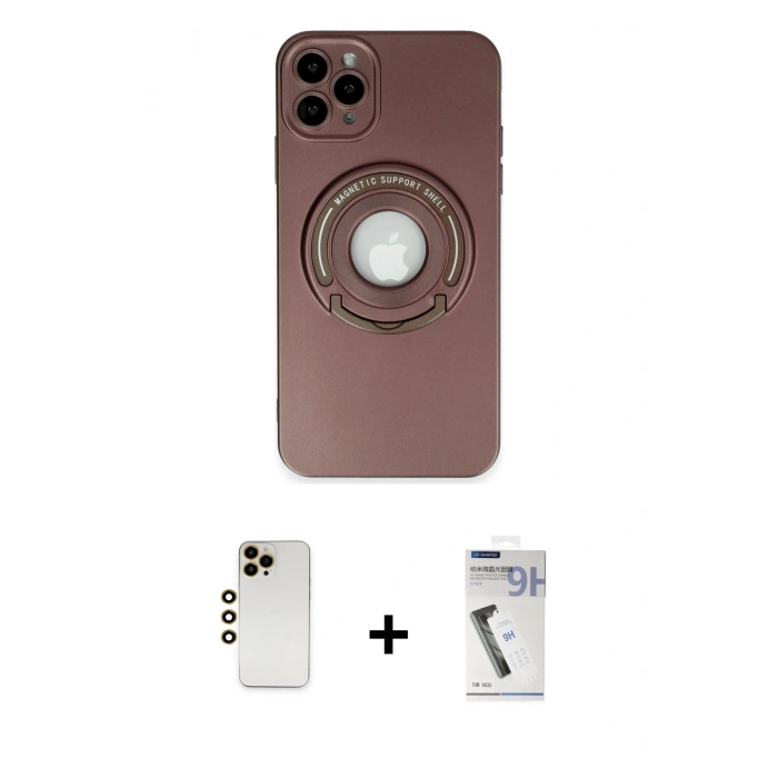 MARSİLYAN™- iPhone 12 Pro Kılıf Eksen Klasik Prime - Şeffaf Uv Polymer Nano Ekran Koruyucu + Shine Kamera Lens - GD