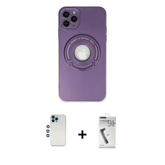 MARSİLYAN™- iPhone 12 Pro Kılıf Eksen Klasik Prime - Şeffaf Uv Polymer Nano Ekran Koruyucu + Shine Kamera Lens - MI