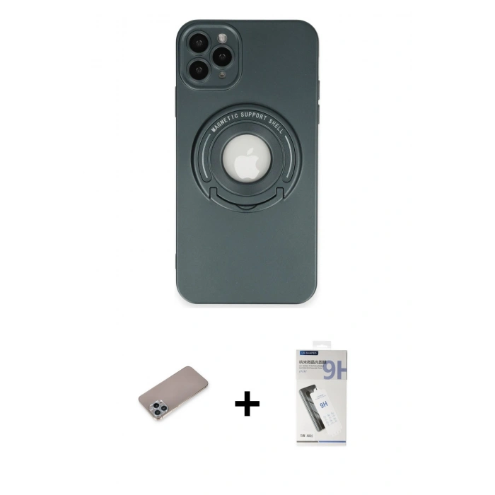 MARSİLYAN™- iPhone 12 Pro Kılıf Eksen Klasik Prime - Şeffaf Uv Polymer Nano Ekran Koruyucu + Shine Kamera Lens Koruma Cam - SABE