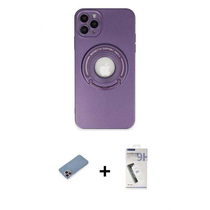 MARSİLYAN™- iPhone 12 Pro Kılıf Eksen Klasik Prime - Şeffaf Uv Polymer Nano Ekran Koruyucu + Shine Kamera Lens Koruma Cam - PE