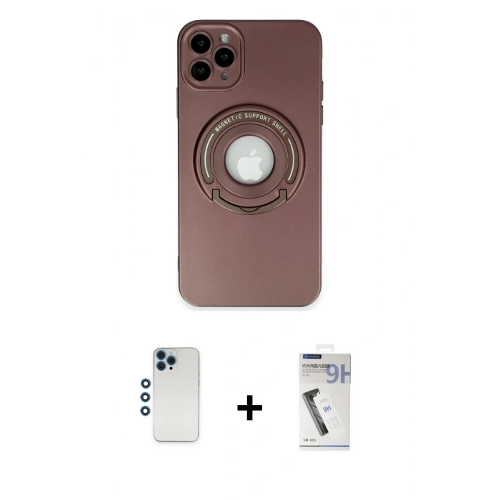 MARSİLYAN™- iPhone 12 Pro Kılıf Eksen Klasik Prime - Şeffaf Uv Polymer Nano Ekran Koruyucu + Shine Kamera Lens - MI