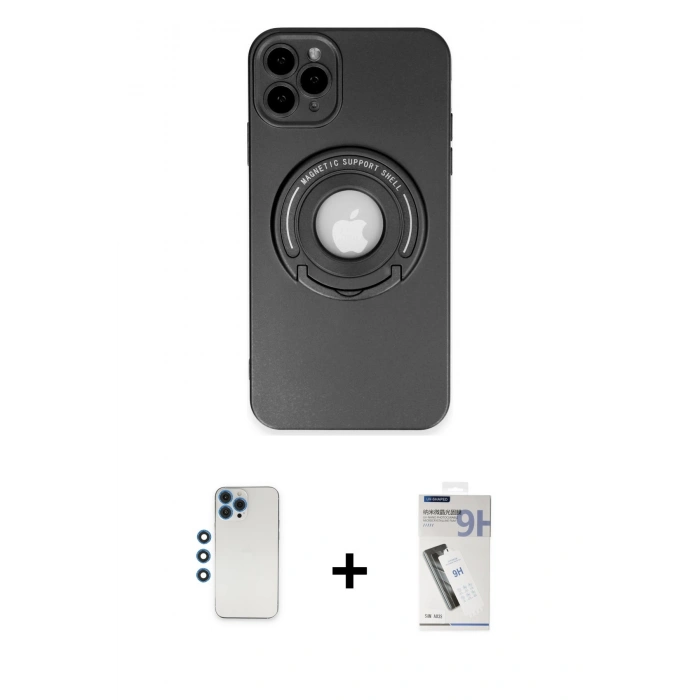 MARSİLYAN™- iPhone 12 Pro Kılıf Eksen Klasik Prime - Şeffaf Uv Polymer Nano Ekran Koruyucu + Shine Kamera Lens - MI