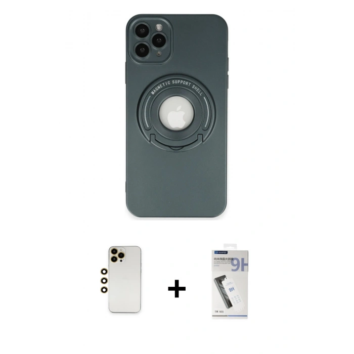 MARSİLYAN™- iPhone 12 Pro Kılıf Eksen Klasik Prime - Şeffaf Uv Polymer Nano Ekran Koruyucu + Shine Kamera Lens - GD