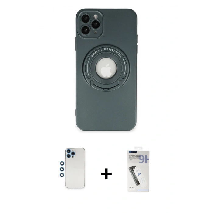 MARSİLYAN™- iPhone 12 Pro Kılıf Eksen Klasik Prime - Şeffaf Uv Polymer Nano Ekran Koruyucu + Shine Kamera Lens - MI