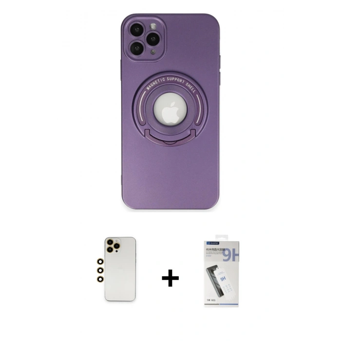 MARSİLYAN™- iPhone 12 Pro Kılıf Eksen Klasik Prime - Şeffaf Uv Polymer Nano Ekran Koruyucu + Shine Kamera Lens - GD