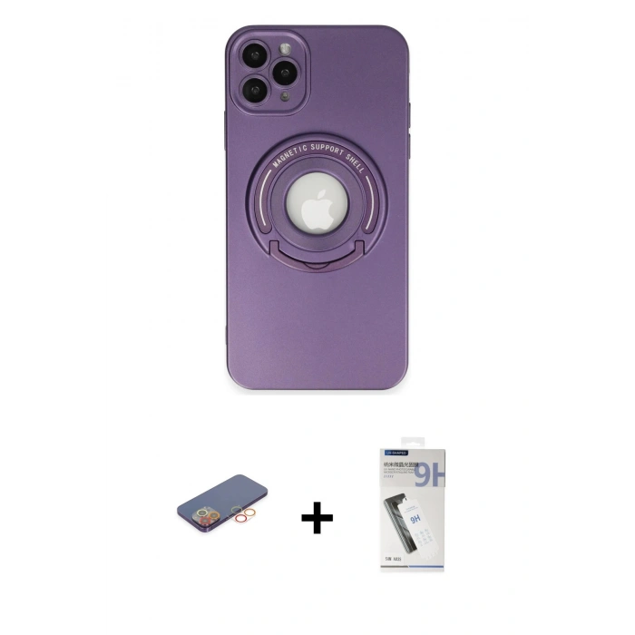 MARSİLYAN™- iPhone 12 Pro Kılıf Eksen Klasik Prime - Şeffaf Uv Polymer Nano Ekran Koruyucu + Renkli Kamera Lens Koruma Cam - TU