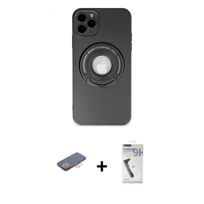 MARSİLYAN™- iPhone 12 Pro Kılıf Eksen Klasik Prime - Şeffaf Uv Polymer Nano Ekran Koruyucu + Renkli Kamera Lens Koruma Cam - TU