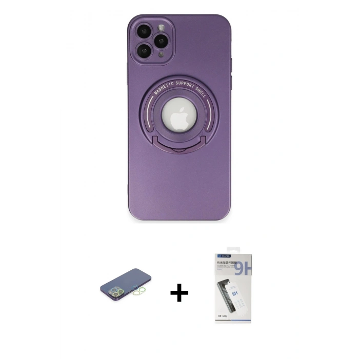 MARSİLYAN™- iPhone 12 Pro Kılıf Eksen Klasik Prime - Şeffaf Uv Polymer Nano Ekran Koruyucu + Renkli Kamera Lens Koruma Cam - YL