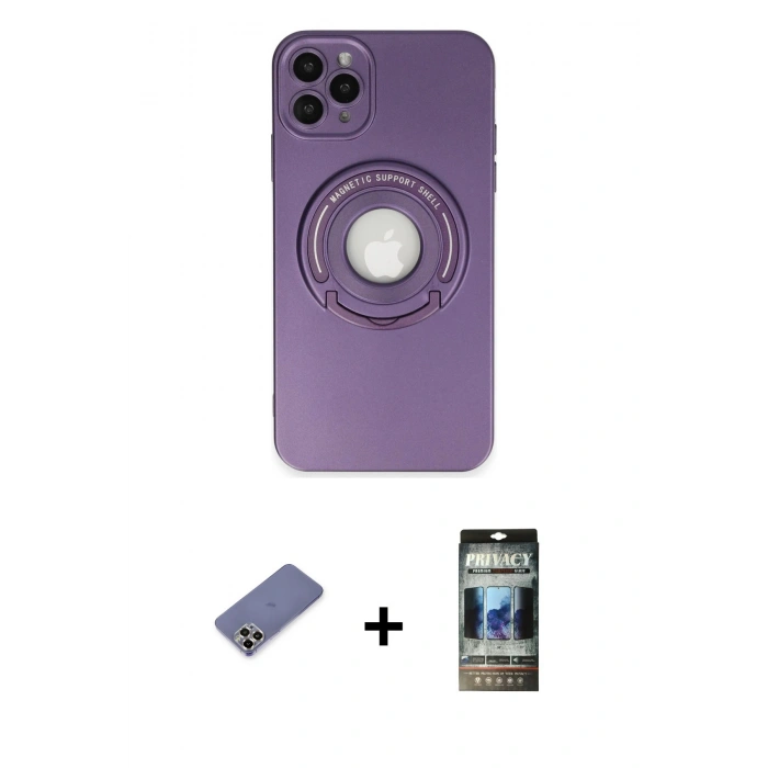 MARSİLYAN™- iPhone 12 Pro Kılıf Eksen Klasik Prime - Siyah 34D Hayalet Izgaralı Cam + Metal Kamera Lens Koruma Cam - GD