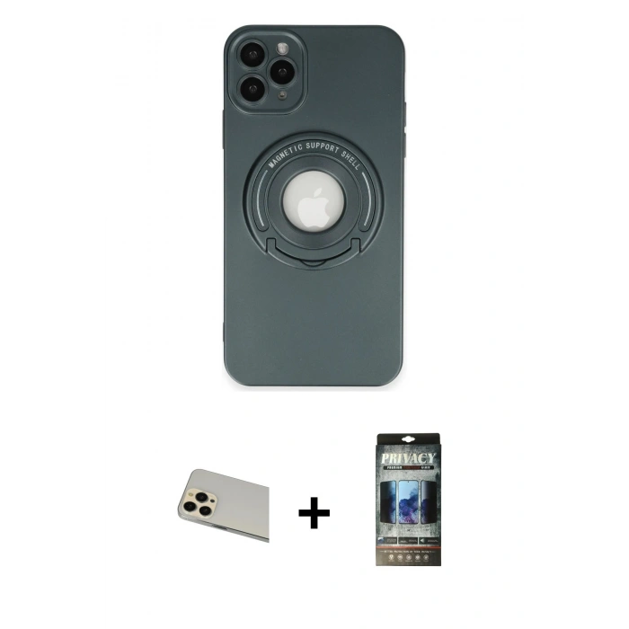 MARSİLYAN™- iPhone 12 Pro Kılıf Eksen Klasik Prime - Siyah 34D Hayalet Izgaralı Cam + Rainbow Kamera Lens Koruma Cam - GD