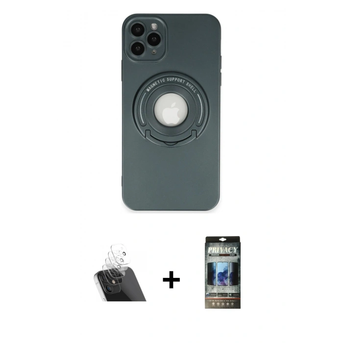 MARSİLYAN™- iPhone 12 Pro Kılıf Eksen Klasik Prime - Siyah 34D Hayalet Izgaralı Cam + Kamera Lens Koruma Cam - SF