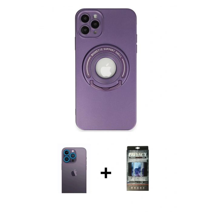 MARSİLYAN™- iPhone 12 Pro Kılıf Eksen Klasik Prime - Siyah 34D Hayalet Izgaralı Cam + Neon Fosforlu Kamera Lens - MI