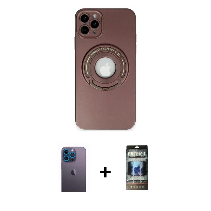 MARSİLYAN™- iPhone 12 Pro Kılıf Eksen Klasik Prime - Siyah 34D Hayalet Izgaralı Cam + Neon Fosforlu Kamera Lens - MI