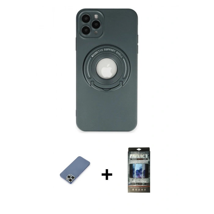 MARSİLYAN™- iPhone 12 Pro Kılıf Eksen Klasik Prime - Siyah 34D Hayalet Izgaralı Cam + Metal Kamera Lens Koruma Cam - AKYL