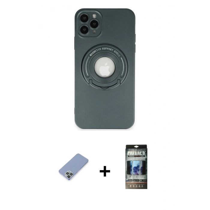 MARSİLYAN™- iPhone 12 Pro Kılıf Eksen Klasik Prime - Siyah 34D Hayalet Izgaralı Cam + Metal Kamera Lens Koruma Cam - KUYL