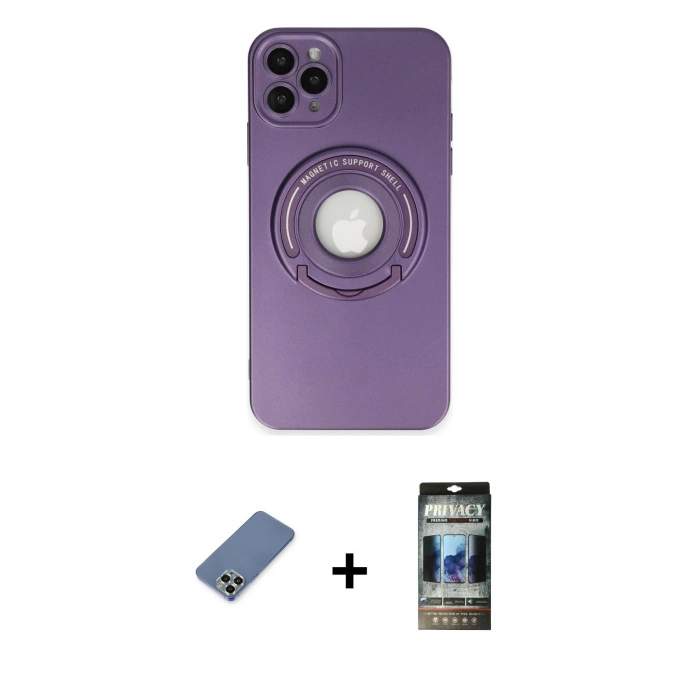 MARSİLYAN™- iPhone 12 Pro Kılıf Eksen Klasik Prime - Siyah 34D Hayalet Izgaralı Cam + Metal Kamera Lens Koruma Cam - AKYL