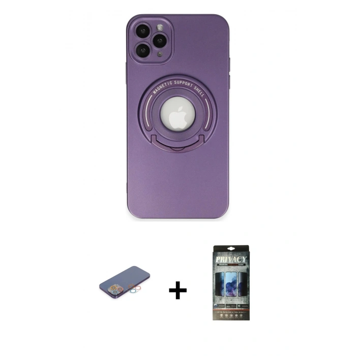 MARSİLYAN™- iPhone 12 Pro Kılıf Eksen Klasik Prime - Siyah 34D Hayalet Izgaralı Cam + Renkli Kamera Lens Koruma Cam - PE