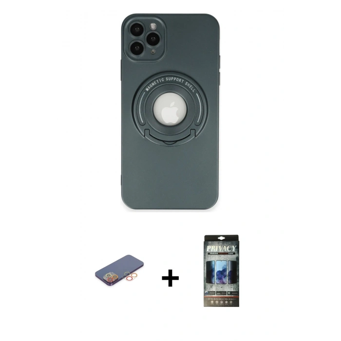 MARSİLYAN™- iPhone 12 Pro Kılıf Eksen Klasik Prime - Siyah 34D Hayalet Izgaralı Cam + Renkli Kamera Lens Koruma Cam - TU