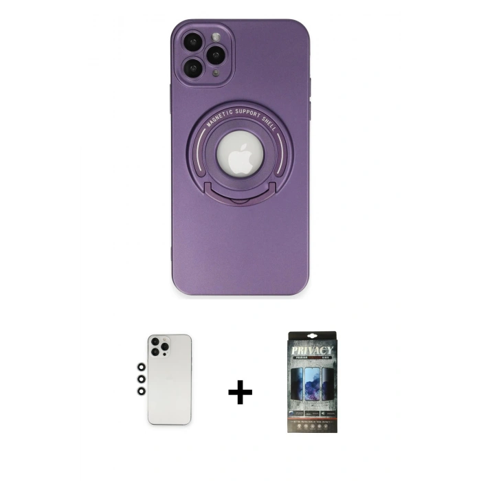 MARSİLYAN™- iPhone 12 Pro Kılıf Eksen Klasik Prime - Siyah 34D Hayalet Izgaralı Cam + Shine Kamera Lens - GS