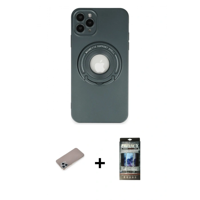MARSİLYAN™- iPhone 12 Pro Kılıf Eksen Klasik Prime - Siyah 34D Hayalet Izgaralı Cam + Shine Kamera Lens Koruma Cam - SABE