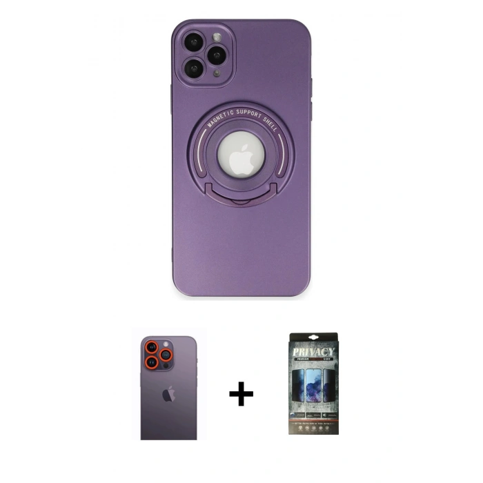 MARSİLYAN™- iPhone 12 Pro Kılıf Eksen Klasik Prime - Siyah 34D Hayalet Izgaralı Cam + Neon Fosforlu Kamera Lens - TU