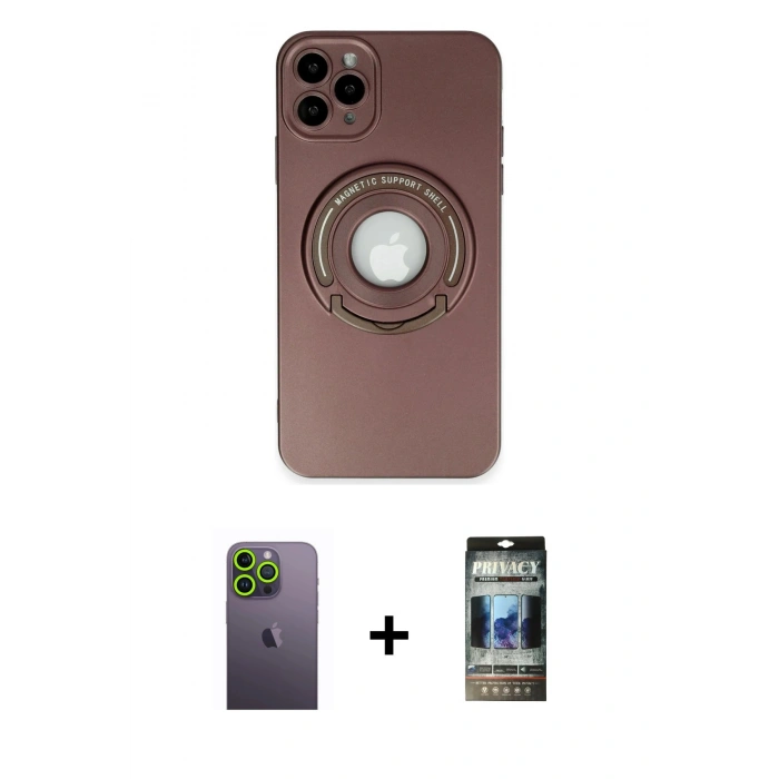 MARSİLYAN™- iPhone 12 Pro Kılıf Eksen Klasik Prime - Siyah 34D Hayalet Izgaralı Cam + Neon Fosforlu Kamera Lens - YL