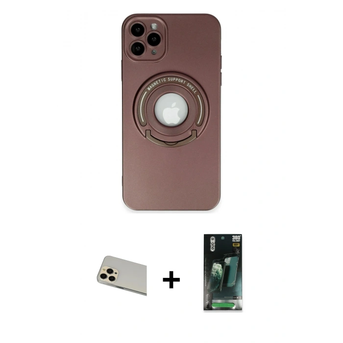 MARSİLYAN™- iPhone 12 Pro Kılıf Eksen Klasik Prime - Siyah 360 Mat Full Body Arka Koruyucu + Gold Rainbow Kamera Lens Koruma Cam