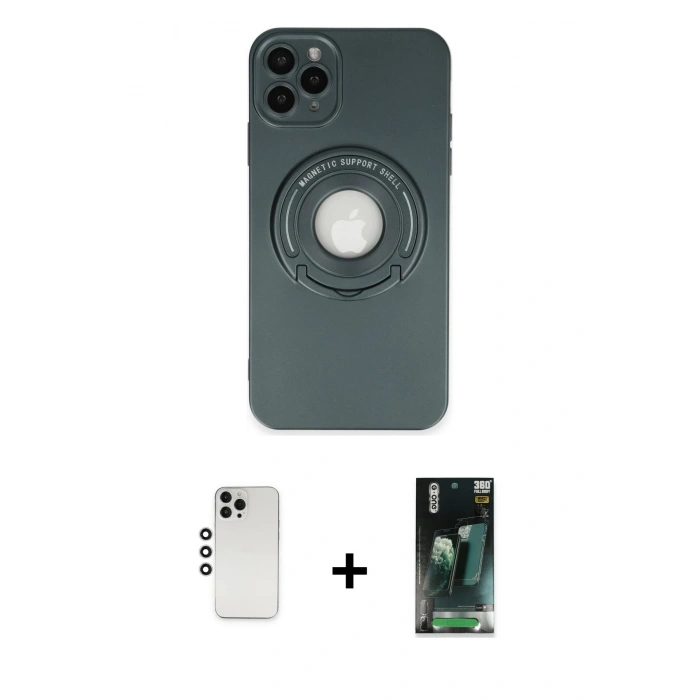 MARSİLYAN™- iPhone 12 Pro Kılıf Eksen Klasik Prime - Siyah 360 Mat Full Body Arka Koruyucu + Shine Kamera Lens - GS