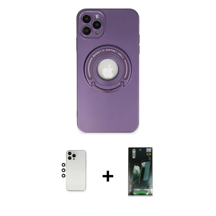 MARSİLYAN™- iPhone 12 Pro Kılıf Eksen Klasik Prime - Siyah 360 Mat Full Body Arka Koruyucu + Shine Kamera Lens - GS