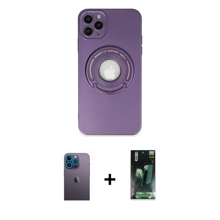 MARSİLYAN™- iPhone 12 Pro Kılıf Eksen Klasik Prime - Siyah 360 Mat Full Body Arka Koruyucu + Neon Fosforlu Kamera Lens - MI