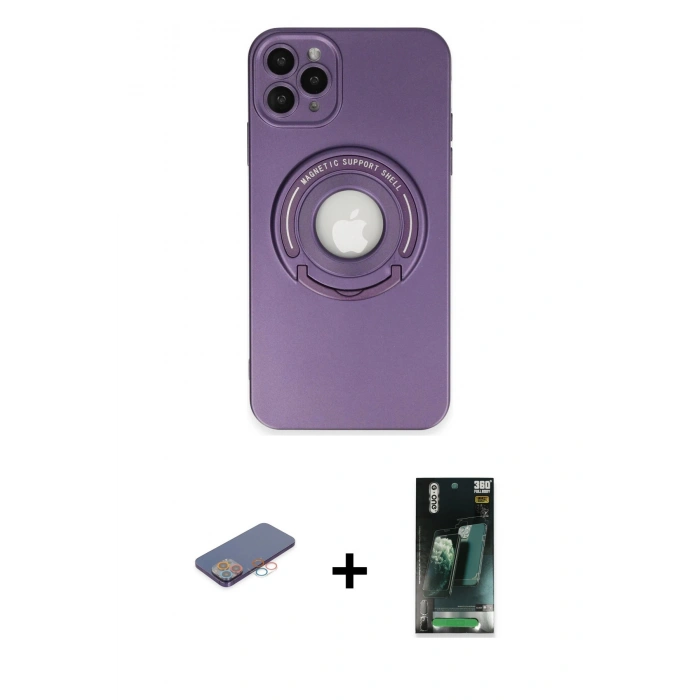 MARSİLYAN™- iPhone 12 Pro Kılıf Eksen Klasik Prime - Siyah 360 Mat Full Body Arka Koruyucu + Renkli Kamera Lens Koruma Cam - PE