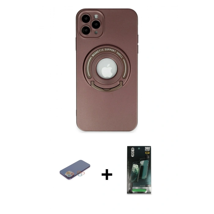MARSİLYAN™- iPhone 12 Pro Kılıf Eksen Klasik Prime - Siyah 360 Mat Full Body Arka Koruyucu + Renkli Kamera Lens Koruma Cam - PE