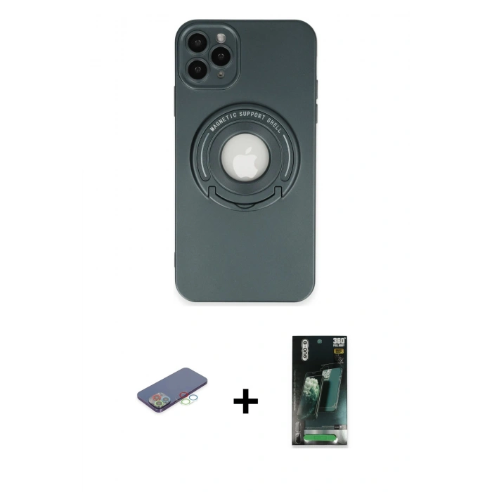 MARSİLYAN™- iPhone 12 Pro Kılıf Eksen Klasik Prime - Siyah 360 Mat Full Body Arka Koruyucu + Renkli Kamera Lens Koruma Cam - MI
