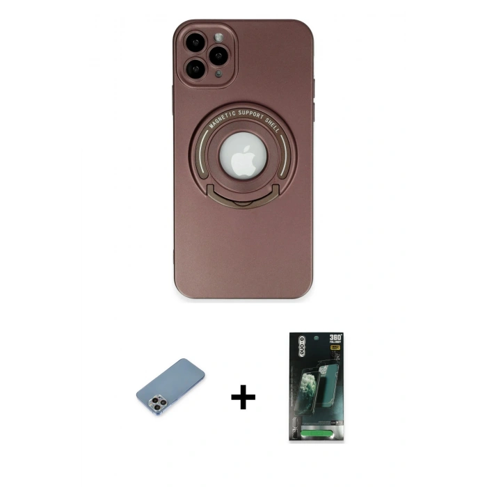 MARSİLYAN™- iPhone 12 Pro Kılıf Eksen Klasik Prime - Siyah 360 Mat Full Body Arka Koruyucu + Shine Kamera Lens Koruma Cam - GI