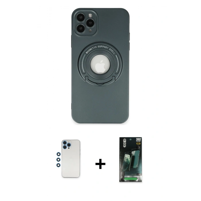MARSİLYAN™- iPhone 12 Pro Kılıf Eksen Klasik Prime - Siyah 360 Mat Full Body Arka Koruyucu + Shine Kamera Lens - MI