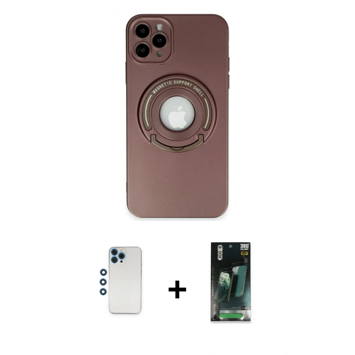 MARSİLYAN™- iPhone 12 Pro Kılıf Eksen Klasik Prime - Siyah 360 Mat Full Body Arka Koruyucu + Shine Kamera Lens - MI