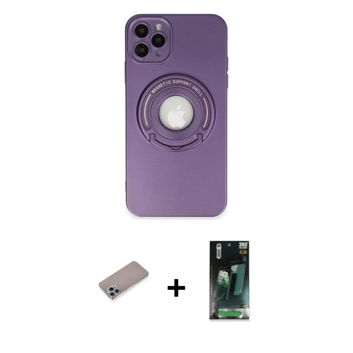 MARSİLYAN™- iPhone 12 Pro Kılıf Eksen Klasik Prime - Siyah 360 Mat Full Body Arka Koruyucu + Shine Kamera Lens Koruma Cam - SABE