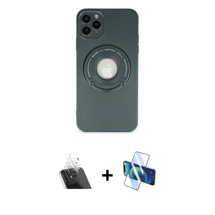 MARSİLYAN™- iPhone 12 Pro Kılıf Eksen Klasik Prime - Siyah 3D Antistatik Cam Ekran Koruyucu + Kamera Lens Koruma Cam - SF