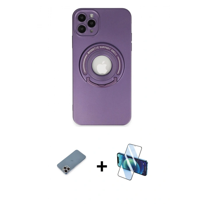 MARSİLYAN™- iPhone 12 Pro Kılıf Eksen Klasik Prime - Siyah 3D Antistatik Cam Ekran Koruyucu + Metal Kamera Lens Koruma Cam - MR