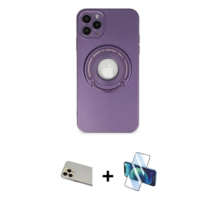 MARSİLYAN™- iPhone 12 Pro Kılıf Eksen Klasik Prime - Siyah 3D Antistatik Cam Ekran Koruyucu + Rainbow Kamera Lens Koruma Cam - GD