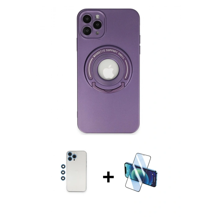 MARSİLYAN™- iPhone 12 Pro Kılıf Eksen Klasik Prime - Siyah 3D Antistatik Cam Ekran Koruyucu + Shine Kamera Lens - MI