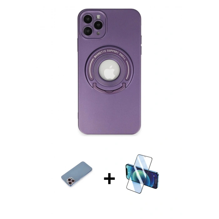 MARSİLYAN™- iPhone 12 Pro Kılıf Eksen Klasik Prime - Siyah 3D Antistatik Cam Ekran Koruyucu + Shine Kamera Lens Koruma Cam - PE
