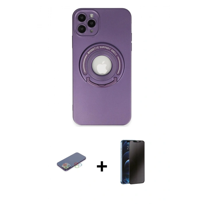 MARSİLYAN™- iPhone 12 Pro Kılıf Eksen Klasik Prime - Siyah 3D Antistatik Hayalet Cam Ekran Koruyucu + Renkli Kamera Lens Koruma Cam - MI