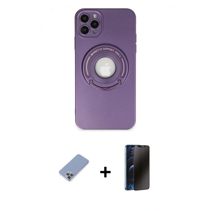 MARSİLYAN™- iPhone 12 Pro Kılıf Eksen Klasik Prime - Siyah 3D Antistatik Hayalet Cam Ekran Koruyucu + Metal Kamera Lens Koruma Cam - KUYL