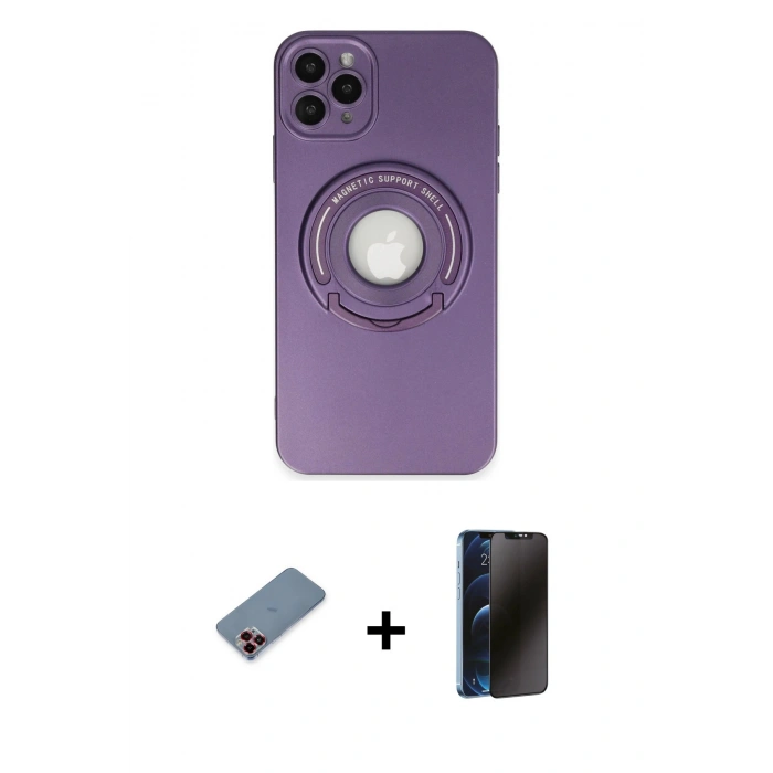 MARSİLYAN™- iPhone 12 Pro Kılıf Eksen Klasik Prime - Siyah 3D Antistatik Hayalet Cam Ekran Koruyucu + Metal Kamera Lens Koruma Cam - KI