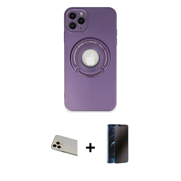 MARSİLYAN™- iPhone 12 Pro Kılıf Eksen Klasik Prime - Siyah 3D Antistatik Hayalet Cam Ekran Koruyucu + Rainbow Kamera Lens Koruma Cam - GD