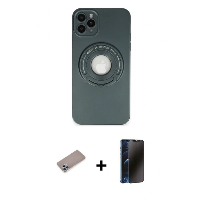 MARSİLYAN™- iPhone 12 Pro Kılıf Eksen Klasik Prime - Siyah 3D Antistatik Hayalet Cam Ekran Koruyucu + Shine Kamera Lens Koruma Cam - SABE
