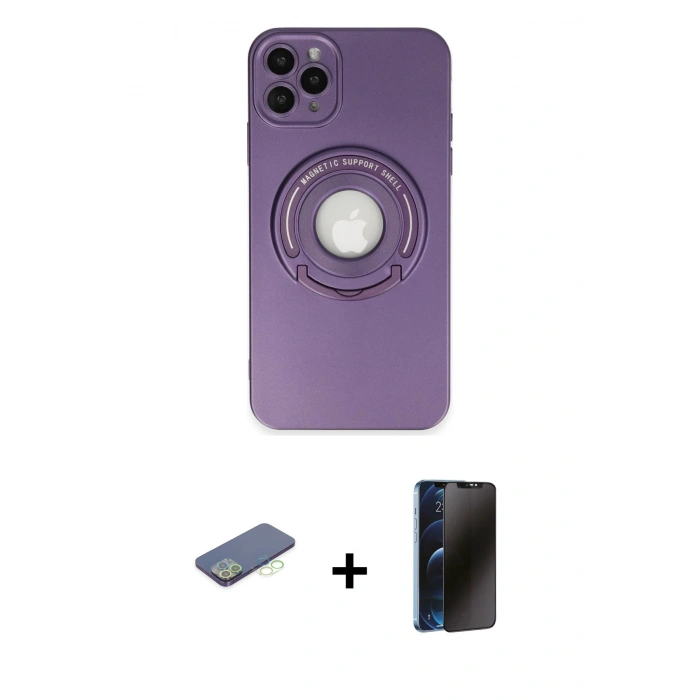 MARSİLYAN™- iPhone 12 Pro Kılıf Eksen Klasik Prime - Siyah 3D Antistatik Hayalet Cam Ekran Koruyucu + Renkli Kamera Lens Koruma Cam - YL
